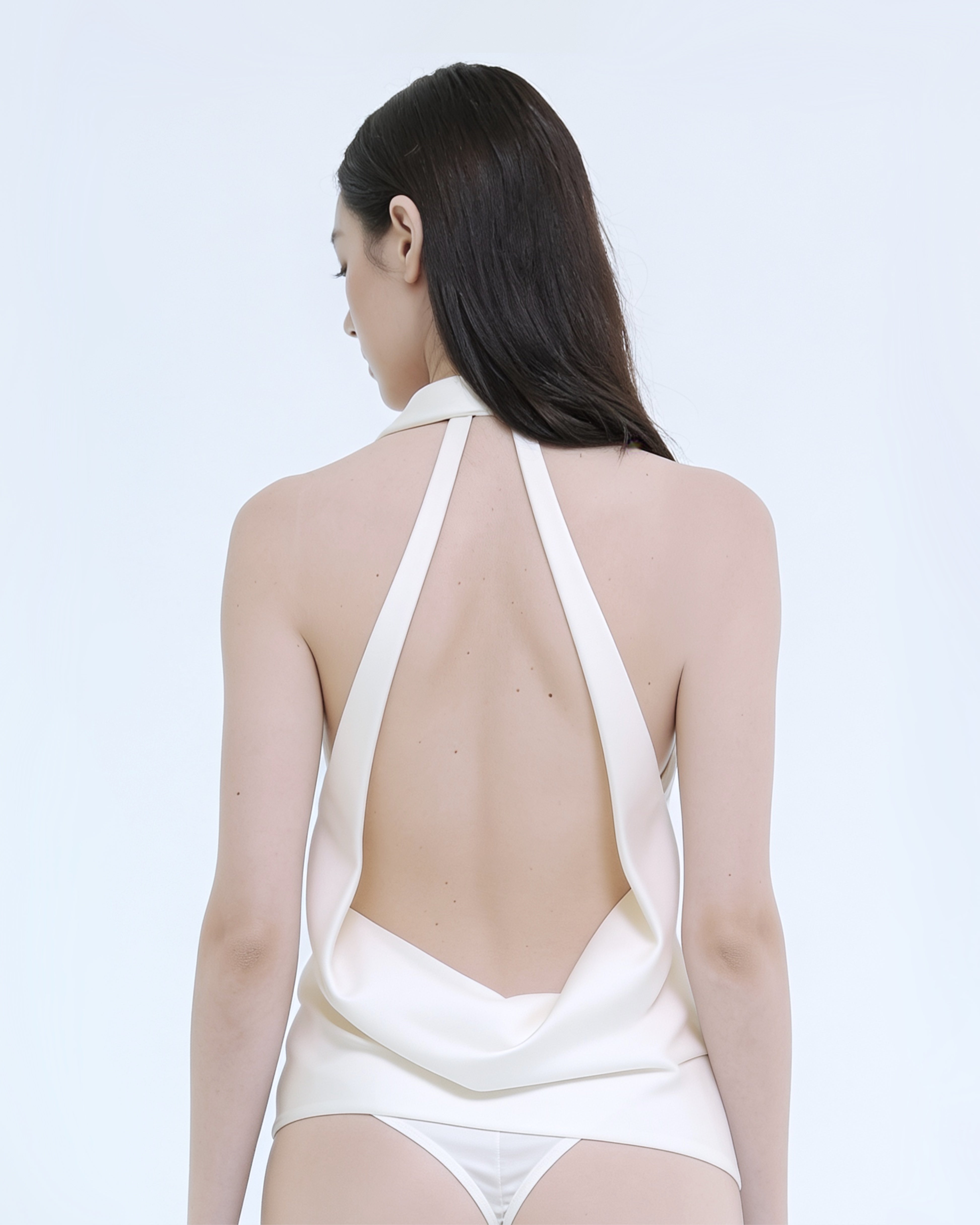 White Satin Backless Top