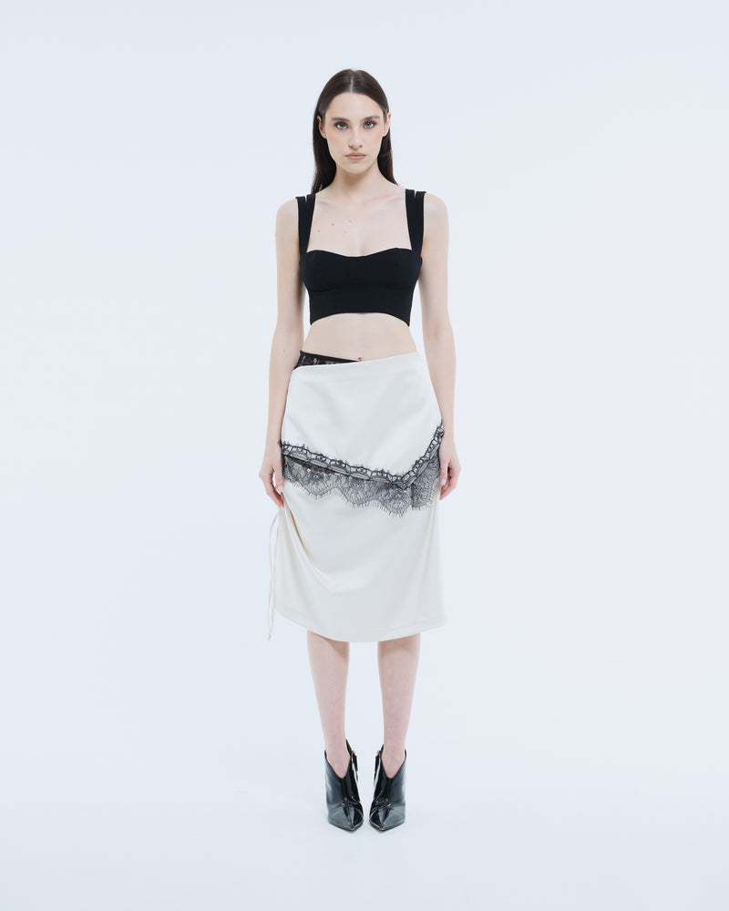 Satin Lace Midi Skirt